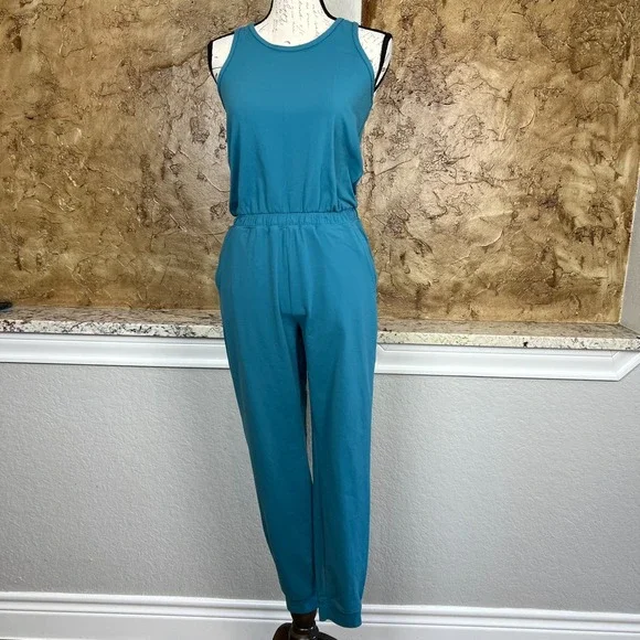 Athleta Girl Hop Skip and a Jumpsuit XL/14 Teal Blue Athleisure Youth Stretch - Picture 1 of 10
